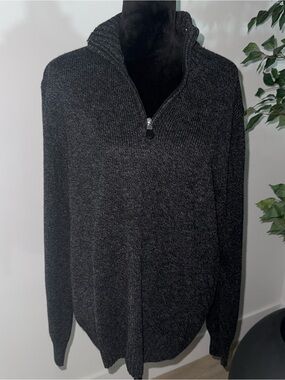 Giorgiolini Gray Wool Blend Knit 1/4 Zip Mock Neck Pullover Sweater M